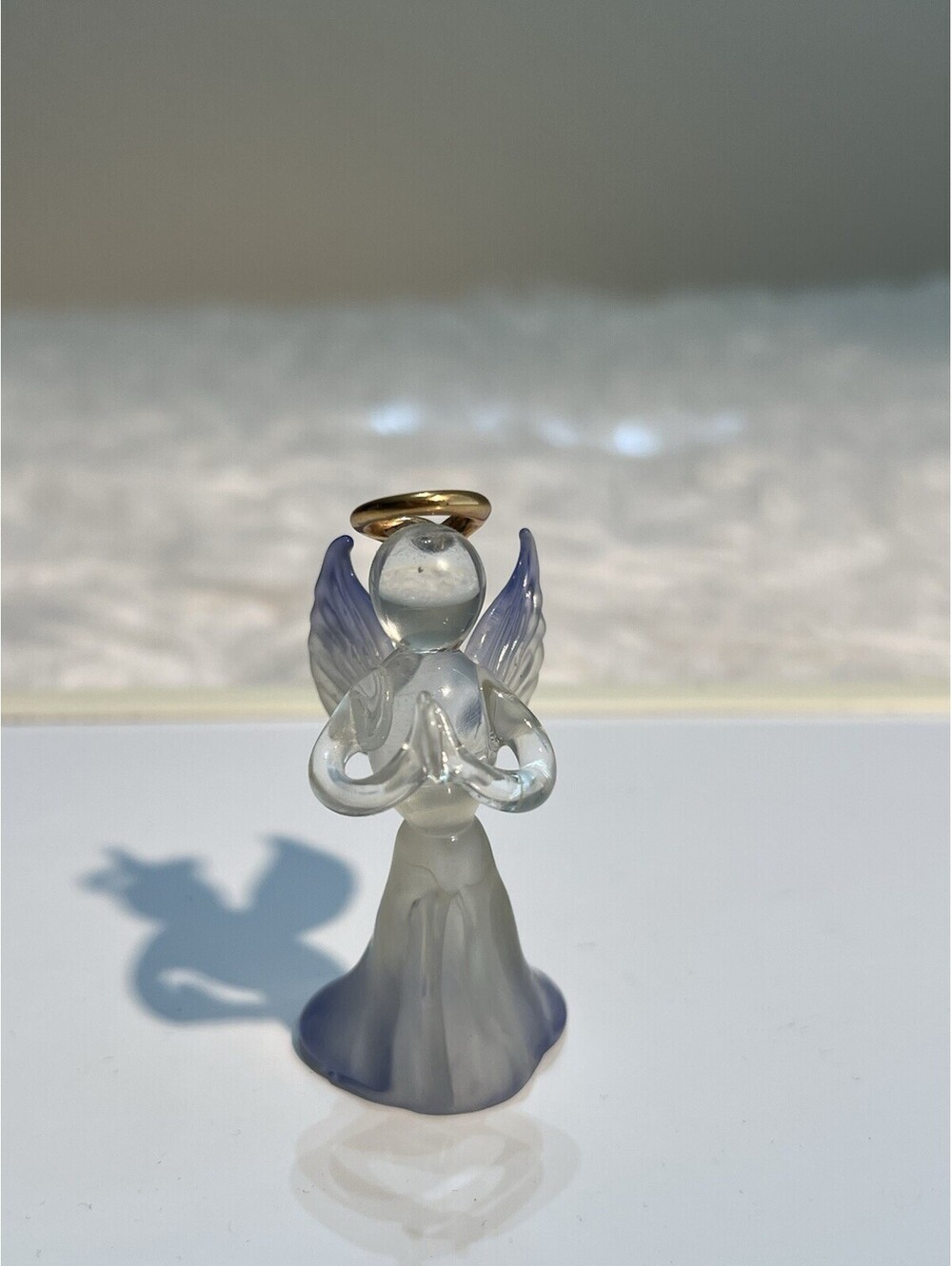 Glass Blown Purple Praying Angel With Gold Halo